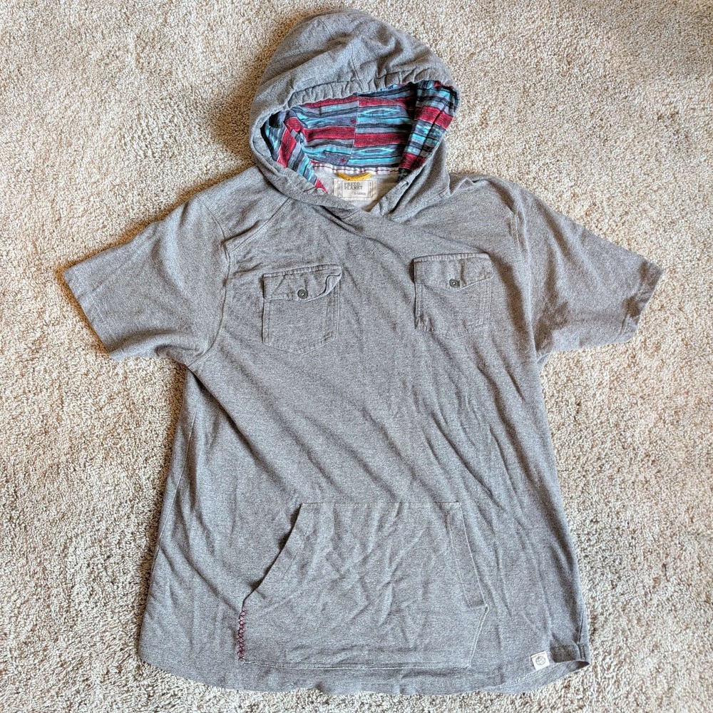 Free Planet Hoodie Mens XL Gray Short Sleeve Hooded Shirt Southwestern Lining